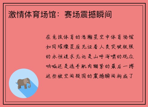 激情体育场馆：赛场震撼瞬间